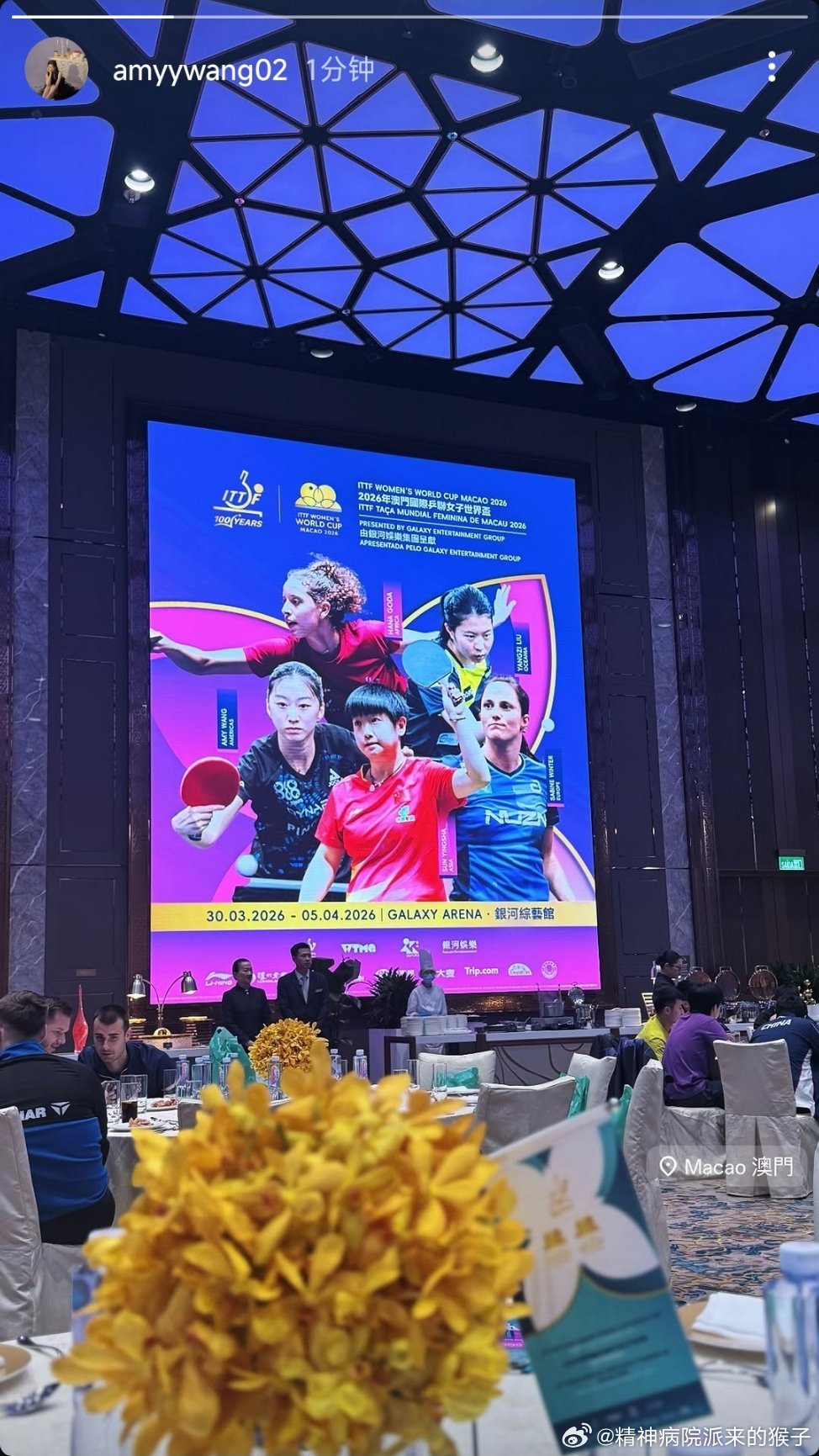 2026年澳门乒乓球世界杯球员欢迎晚宴📷 