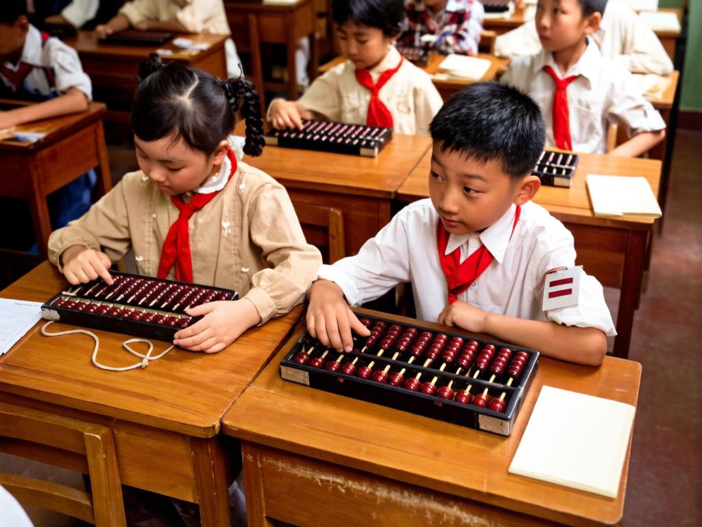 1988年，南京小学生上珠算课时的情景。那时还没有普及的计算器，商店里的会计、工