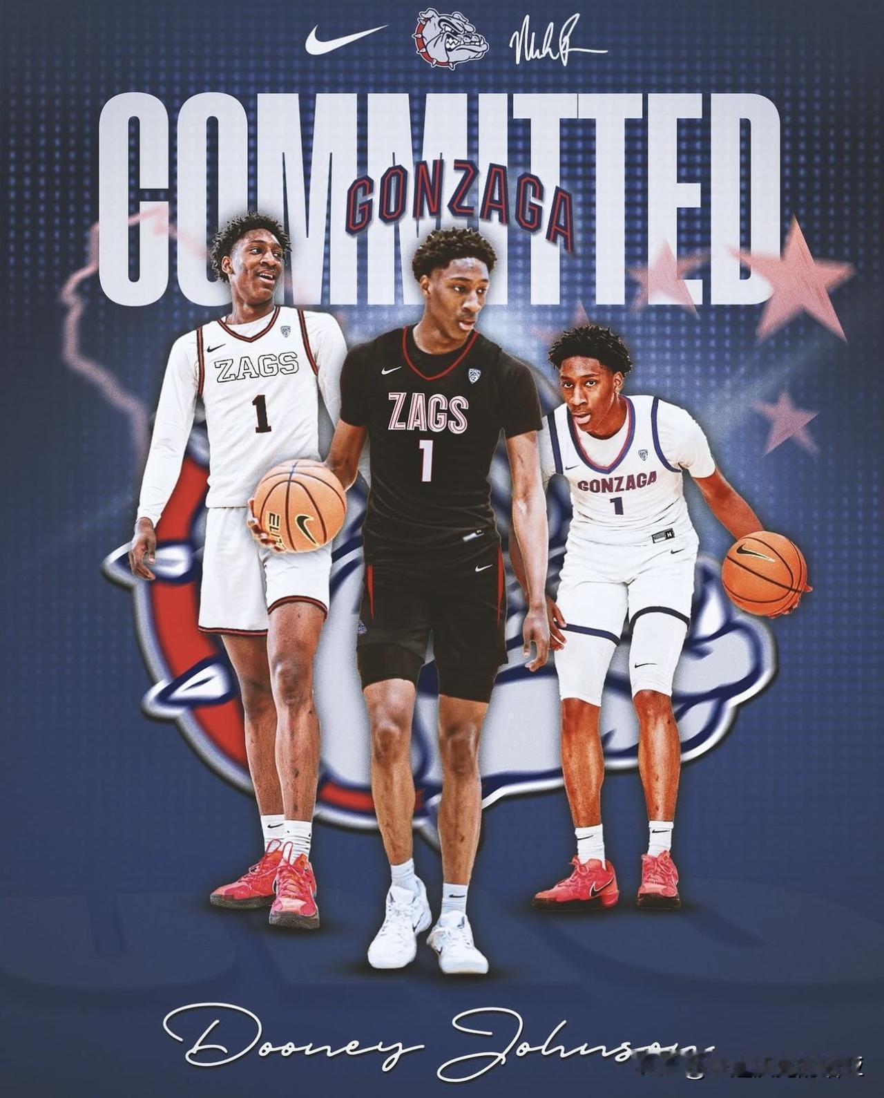 TOP30四星后卫Dooney Johnson宣布承诺NCAA男篮 冈萨加大学，