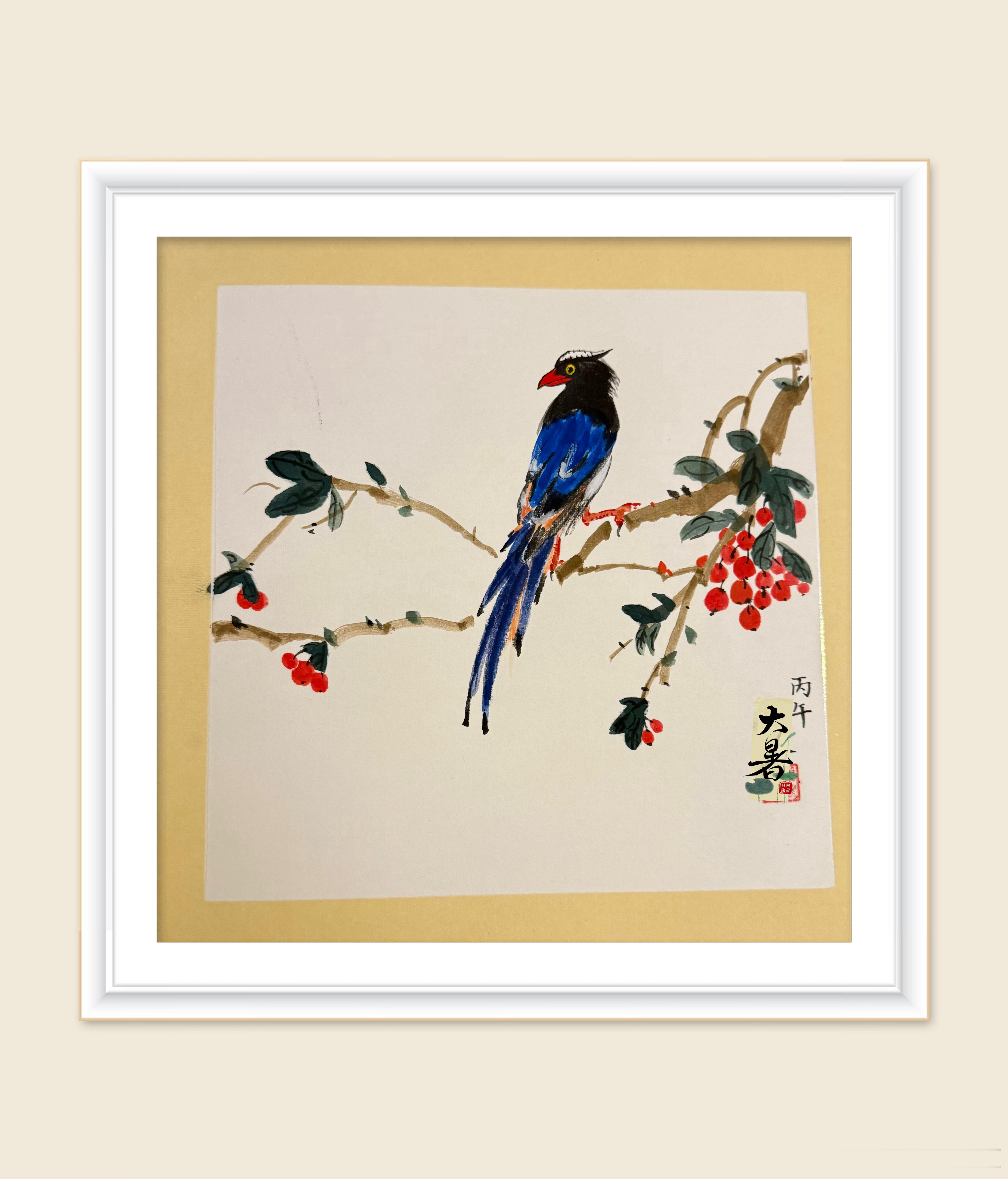 【星澜知微语录】画里红嘴蓝鹊静栖在枝桠，愿伴着这份清幽，今夜好眠，晚安。 