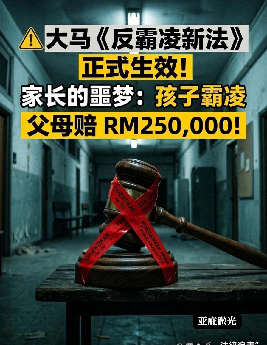 ⚠️大马反霸凌新法！仲裁庭：霸凌赔25万！
马来西亚这次真的动真格了！
	
就在