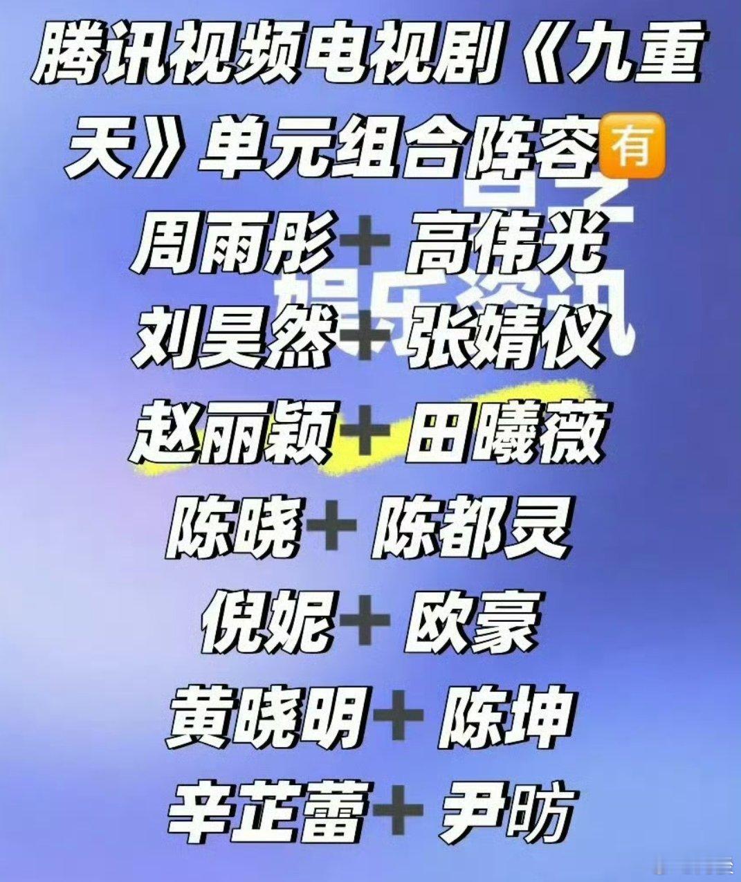 🐧这次下大手笔了啊，单元剧九重天每一对组合都好期待，不愧是全明星阵容！ ​​​