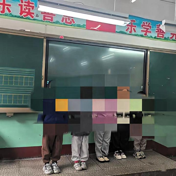 老师又把大宝的照片发到群里了。


前两次是忘带签字纸、没背完作业，这次更冤，作