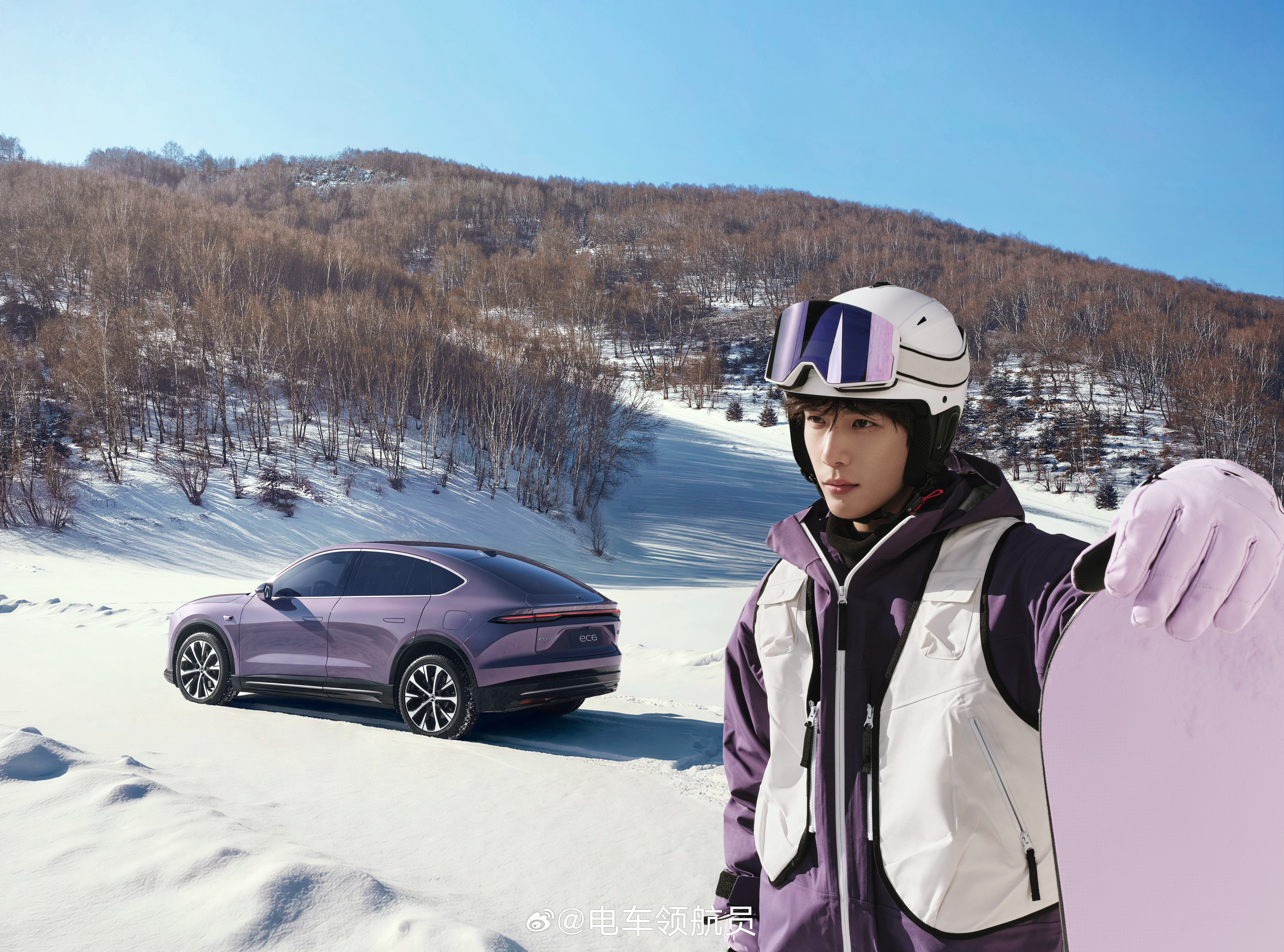王安宇开着蔚来EC6雪场开板🏂🎿新生代演员王安宇与蔚来EC6的合作，可谓有颜