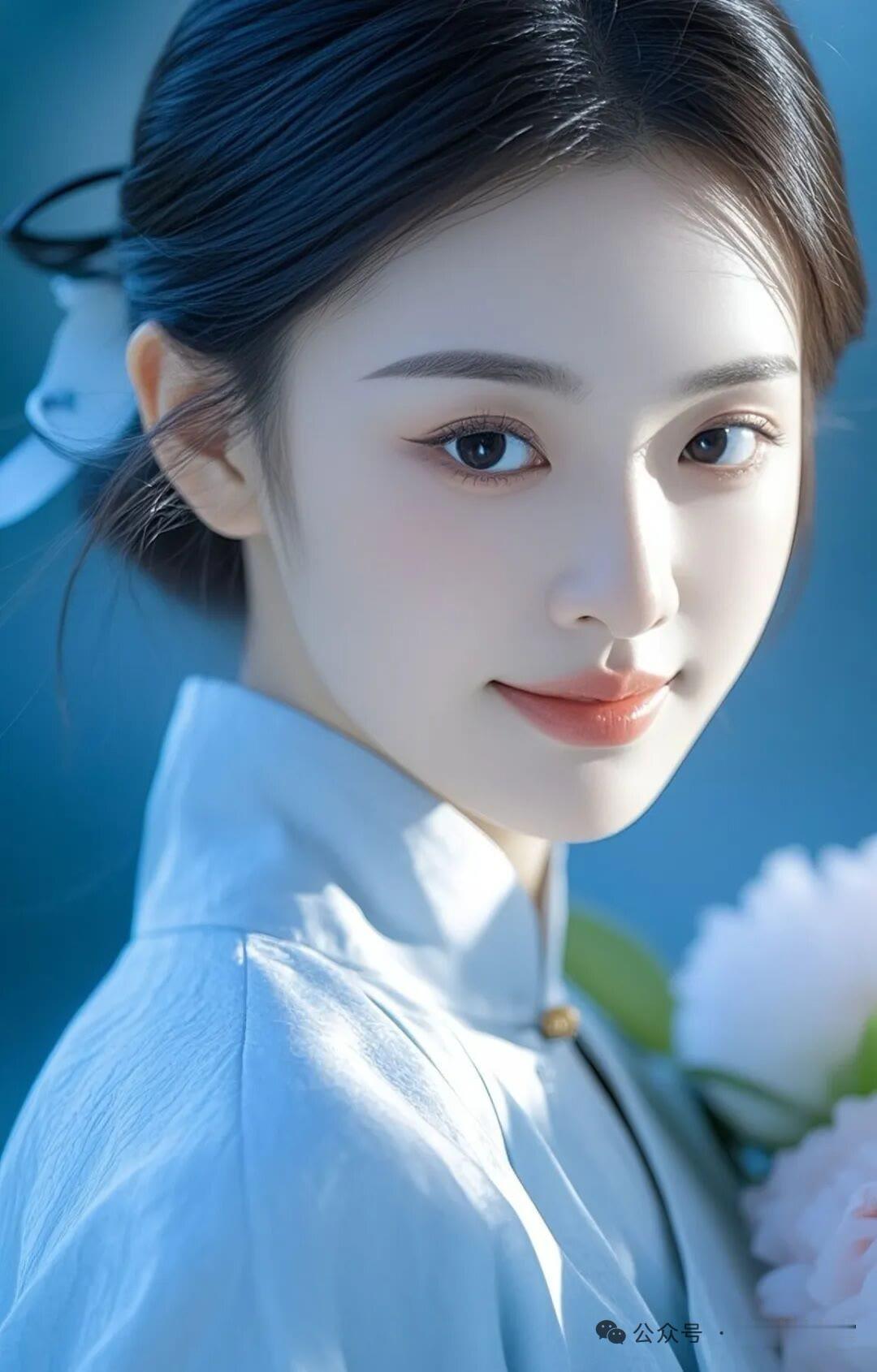 温柔古典美，一抹蓝白相间的优雅风情。