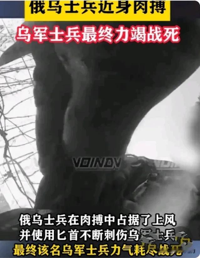 罕见俄乌士兵近身肉搏战画面。
评:为谁而战？泽连斯基？都是成了政客的牺牲品，傻的