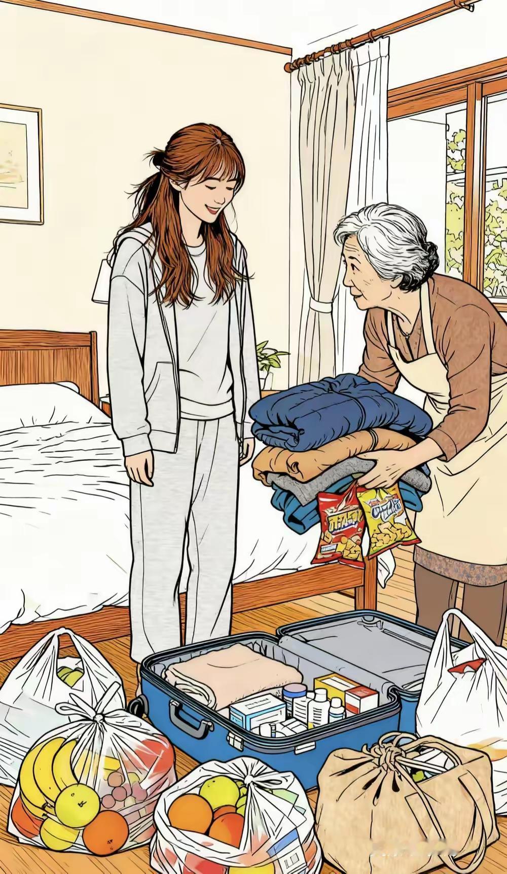 来两件衣走满包袋，心暖暖的全是妈妈的爱！
女儿回家时行李轻便，离开时却大包小裹！