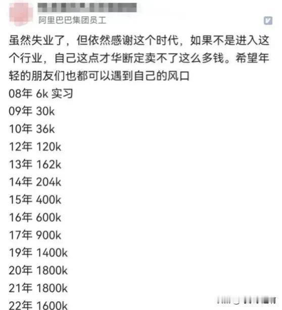 阿里巴巴P7员工自爆，
13年薪酬涨幅史，

我们每个人在职场上的历练一样，
没