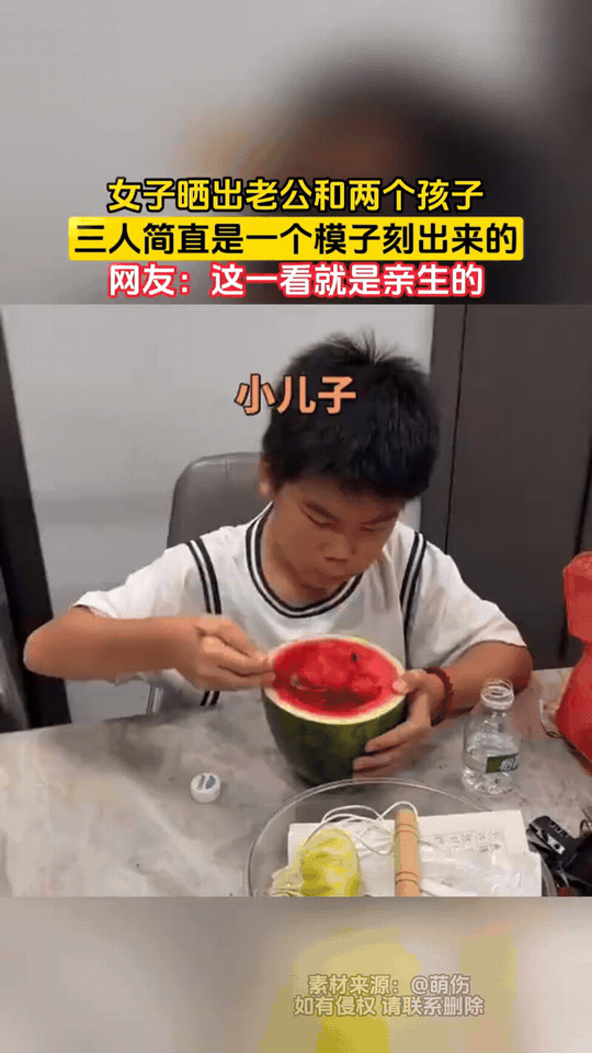 太有辨识度了！一名女子晒出老公和两个孩子的同框画面，网友看完直呼：简直是同一个模