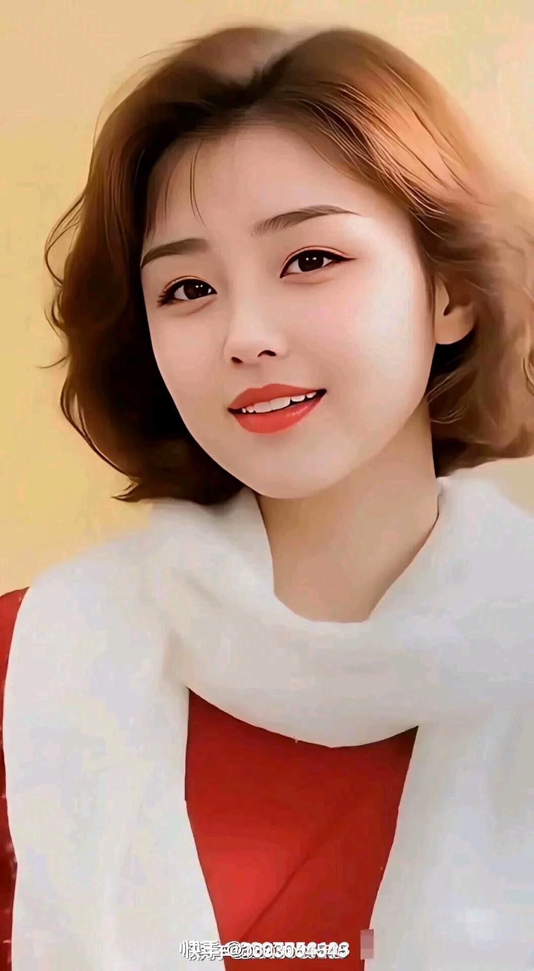 甜美笑容，温柔发丝，红白相间，清新自然