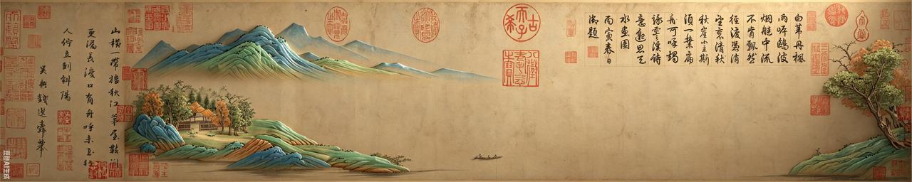 钱选这卷《烟江待渡图》，就像是应付交差一般。本是个长卷，结果多半是留白，笔墨省了