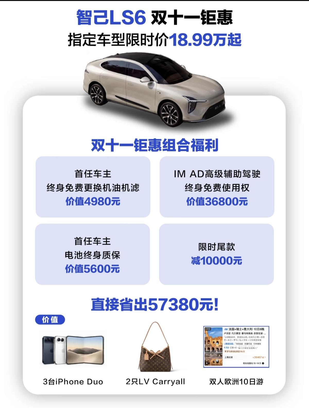 智己LS6双十一限时营销活动来了！18.99万起的限时售价，搭配四重首任车主专属