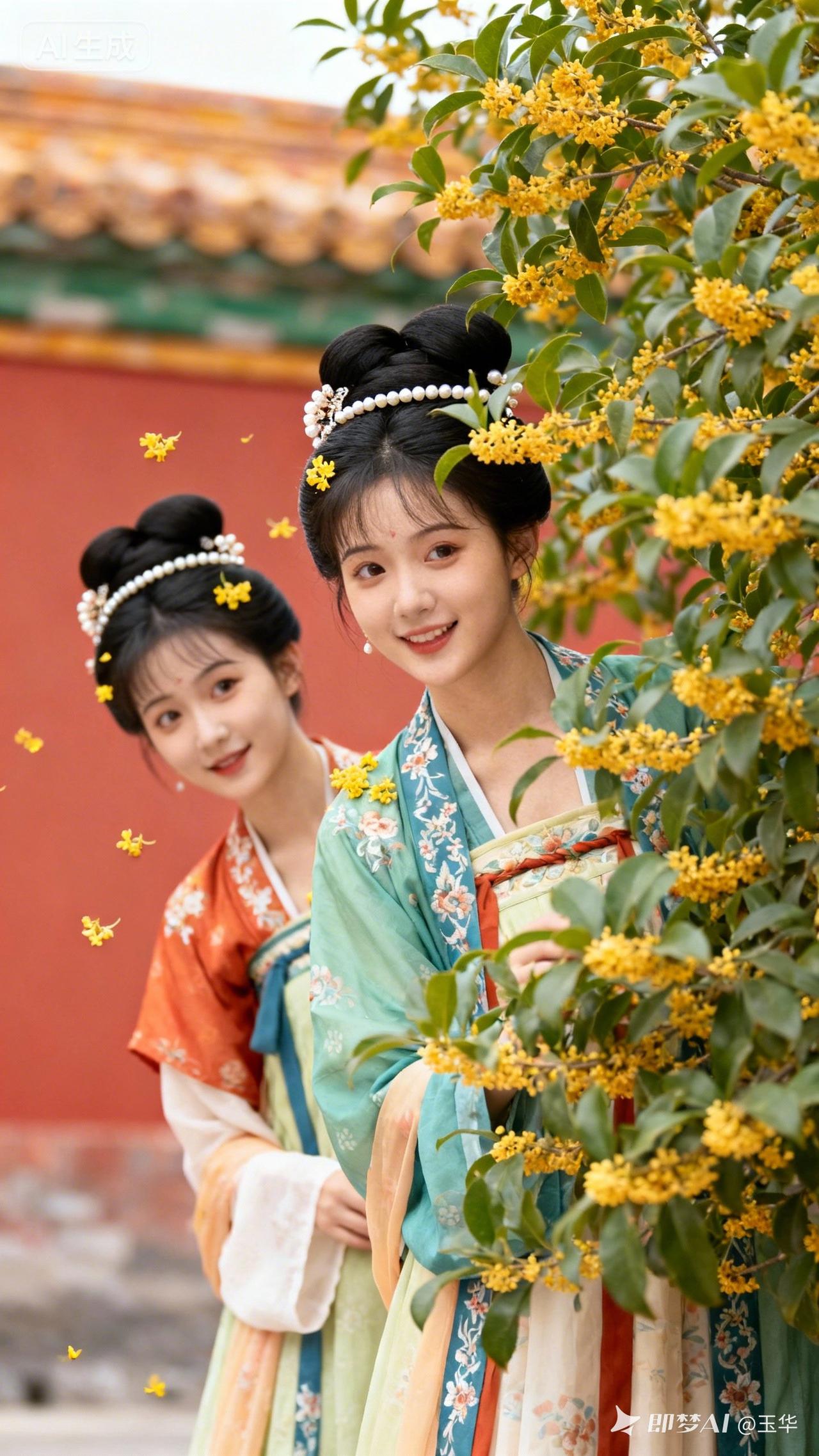 古风少女与繁花相映，梦回大唐的唯美瞬间