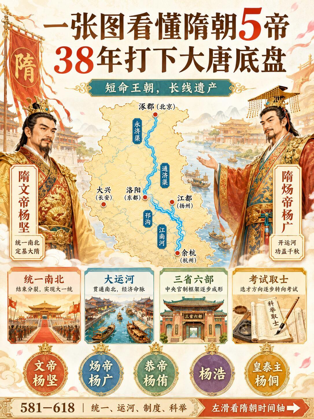 原来我们一直低估了隋朝！
 它虽然只存在了 38 年，却给后世中国装了一套全新的