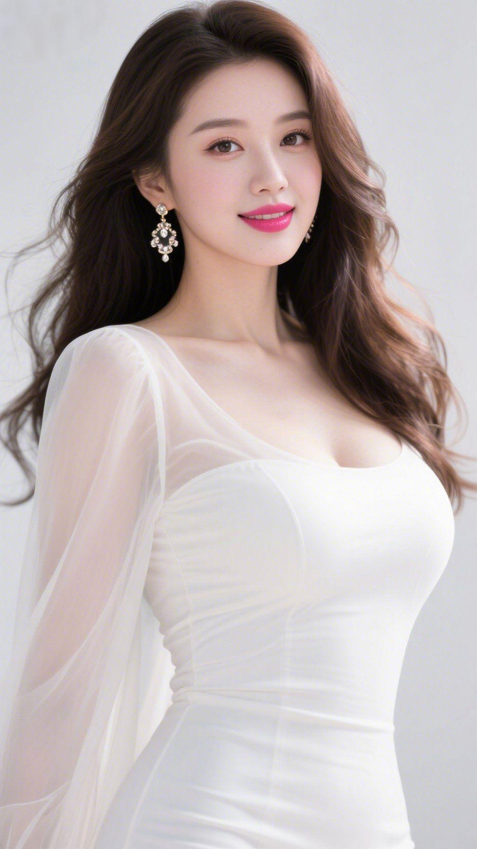 《白纱载满月边柔》
 
一袭白裙裹着轻透纱袖，像将夜雾里的月光，织进了裙身的温软