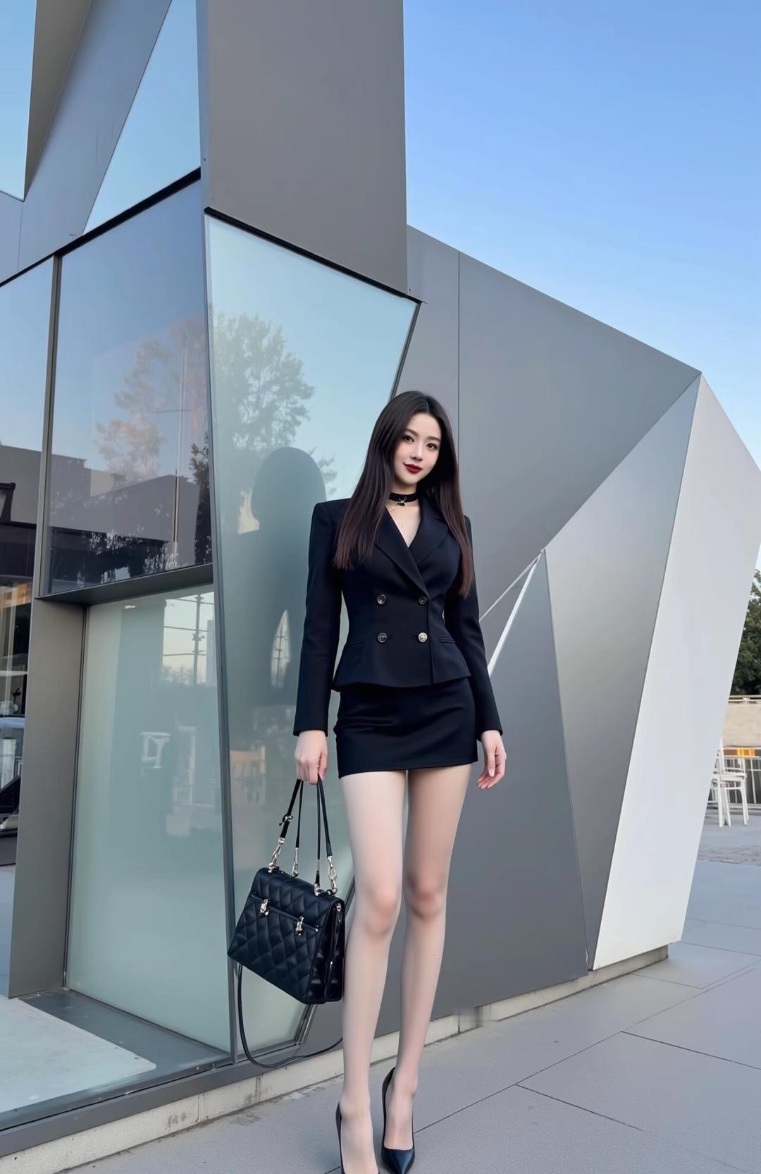 都市女郎的时尚穿搭，黑色西装裙搭配高跟鞋，尽显优雅与自信！👠💄👗