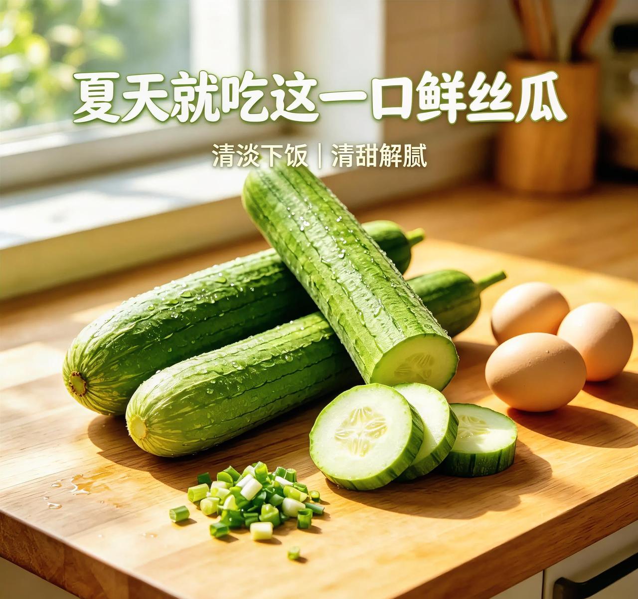 夏日鲜丝瓜，
清爽解腻家常味
 
入夏后菜市场最亮眼的蔬菜当属鲜丝瓜，外皮翠绿带