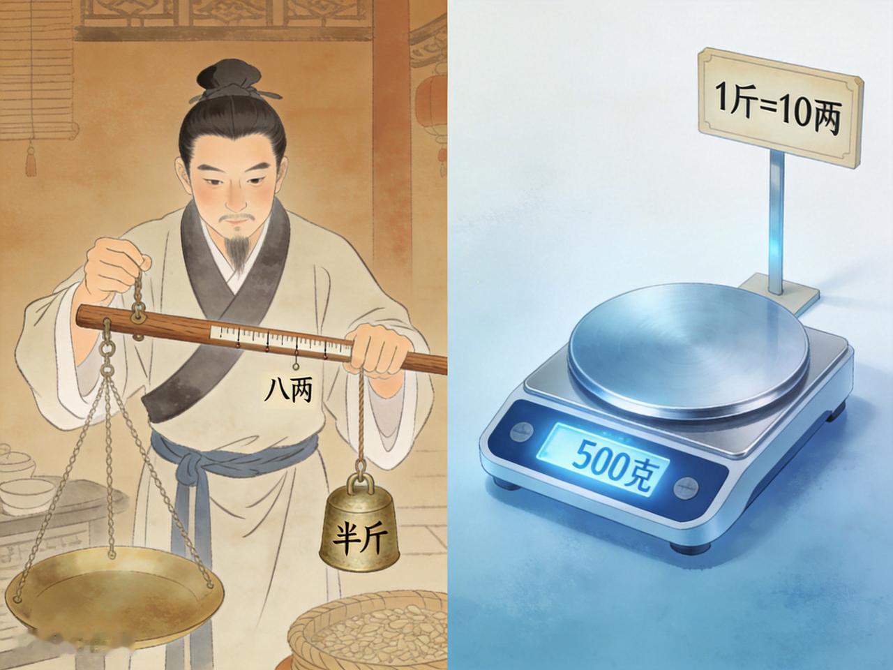 很多人第一次听到“半斤八两”都会犯嘀咕：现在一斤是十两，半斤明明是五两，怎么古人