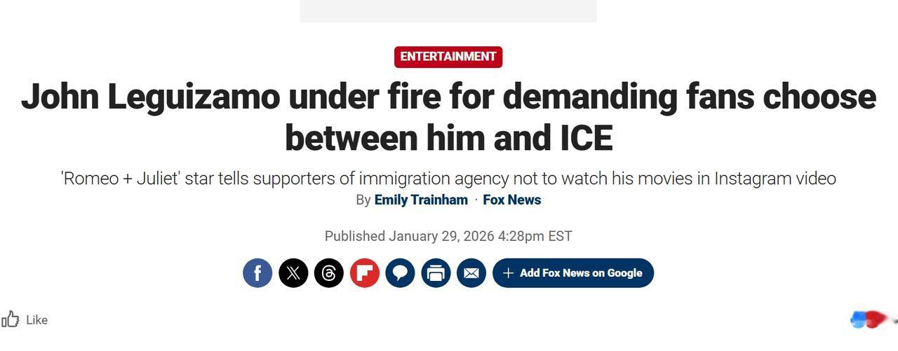 美国明星要求ICE支持者不要看他出演的电影
出演《红磨坊！》和《罗密欧+朱丽叶》