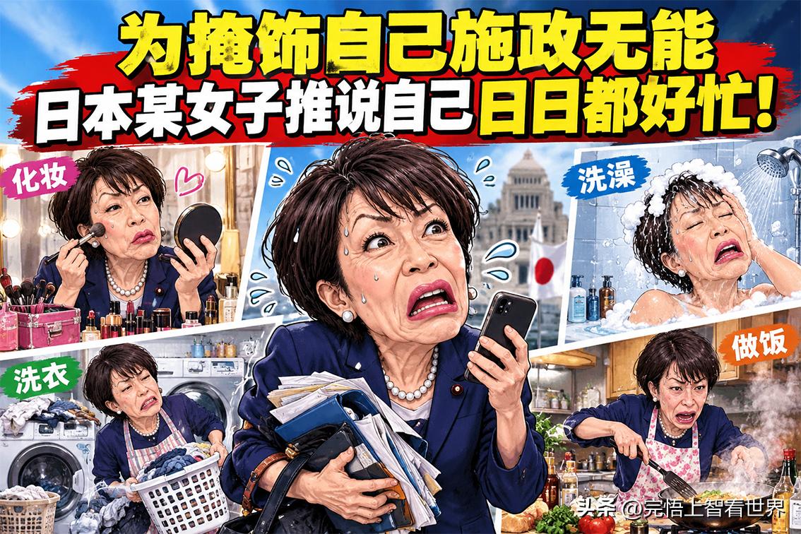 为掩饰自己施政无能，日本某女子推说自己日日都好忙！
“早上要洗澡，再准备早餐；还
