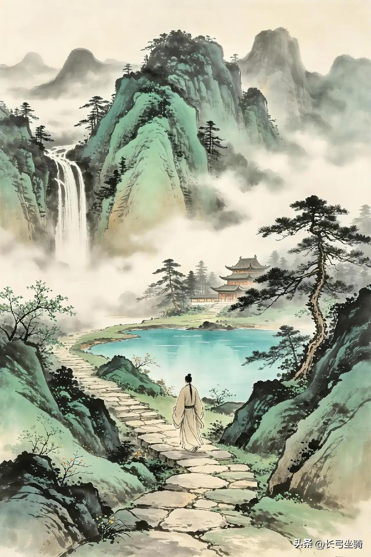 山水画魅力无穷，深山中独行的老人。古人云：读万卷书，不如行万里路，行万里路不如阅