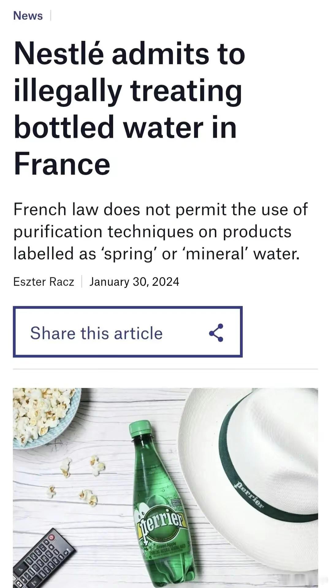 高端天然矿泉水集体暴雷！都是用污染水制造！       法国调查记者爆出猛料，包