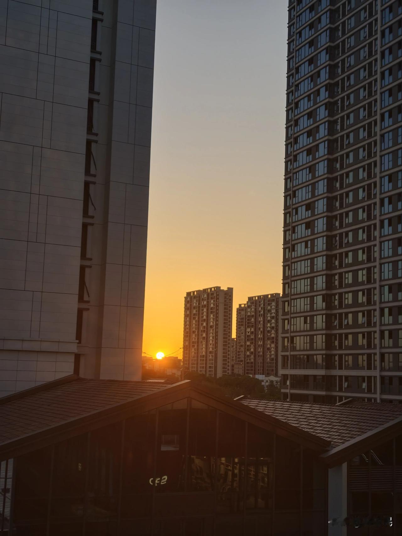 原来太阳落得这么快啊，出地铁看到落日，举手机要拍，稍微调整位置对焦了一下，就从大