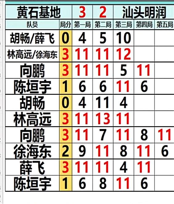 黄石3:2汕头明润闯进决赛 林高远空砍二分 陈垣宇全责！
林高远/徐海东的男双打