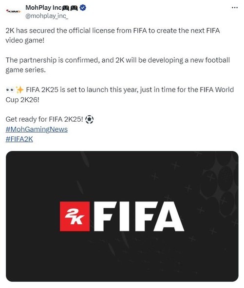 EA Sports FC不再孤单！ 2K确认将推出FIFA系列新作