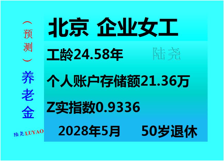 北京市企业女职工缴费295个月2028年退休养老金预测
一、参保基本概况
该参保
