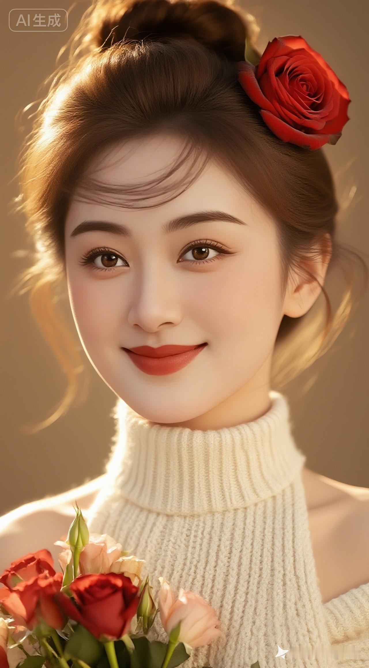 温柔玫瑰少女，甜美笑容绽放！