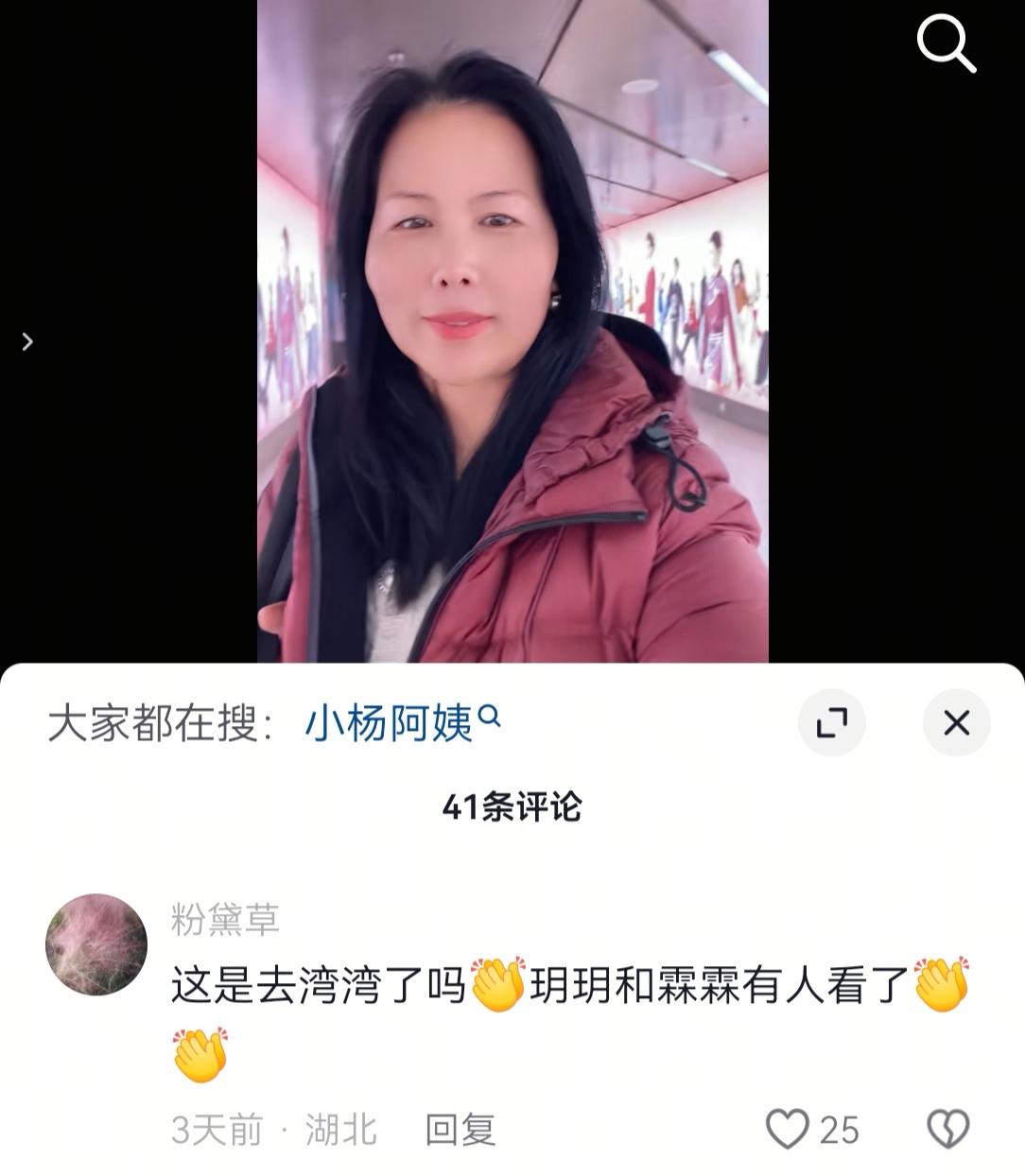 小杨阿姨到底能不能回湾湾了？
近期小杨阿姨一直滞留在老家被很多网友质疑是不是被老