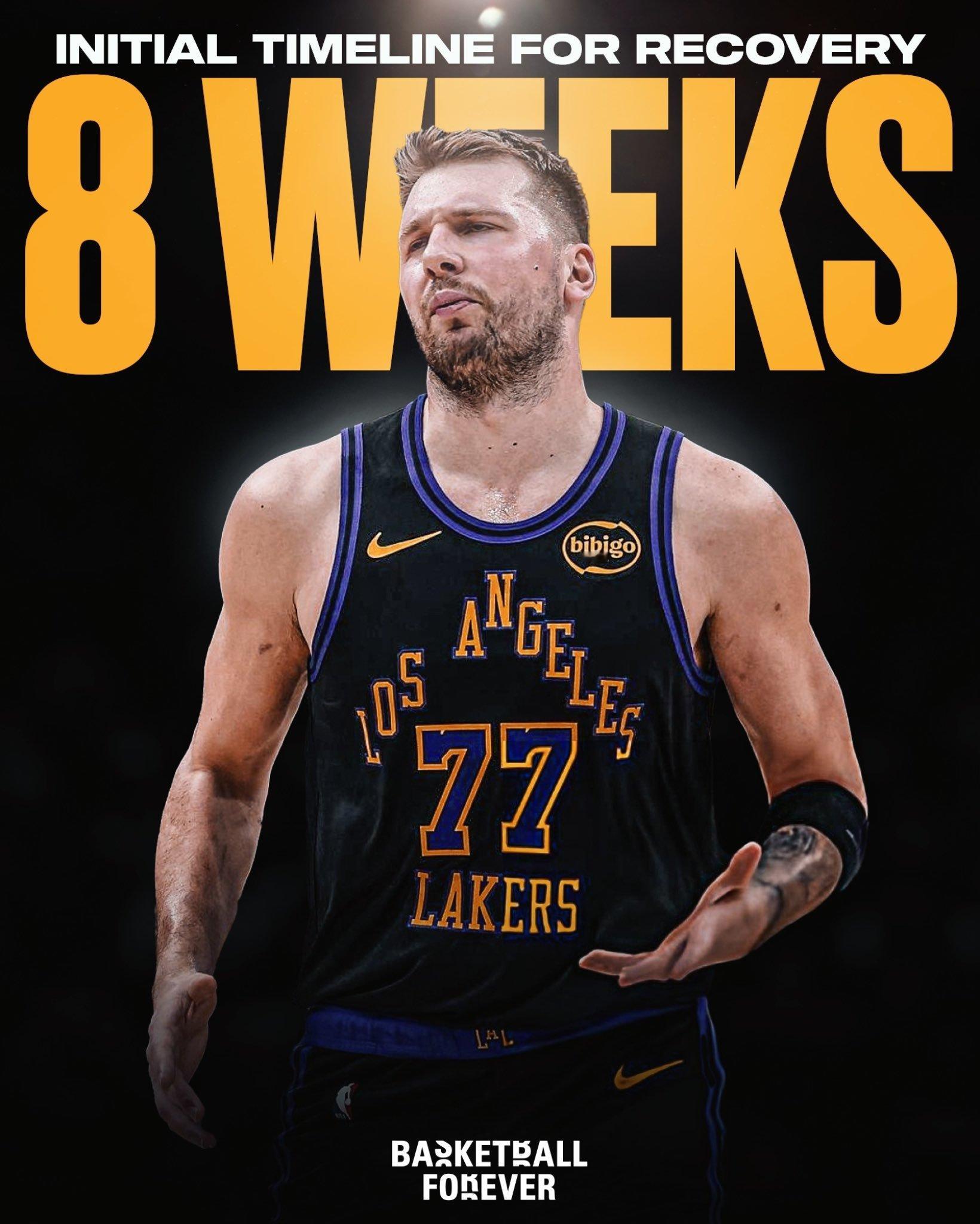 东契奇最初的恢复时间是8周，目前还有三周。NBA