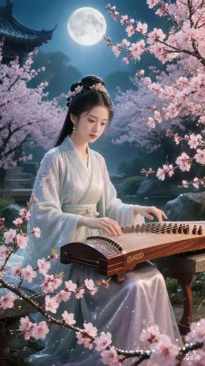 上联：素弦清音随月远，
下联：琴瑟和鸣觅知音。此对意境相契，以琴瑟呼应素弦，觅知