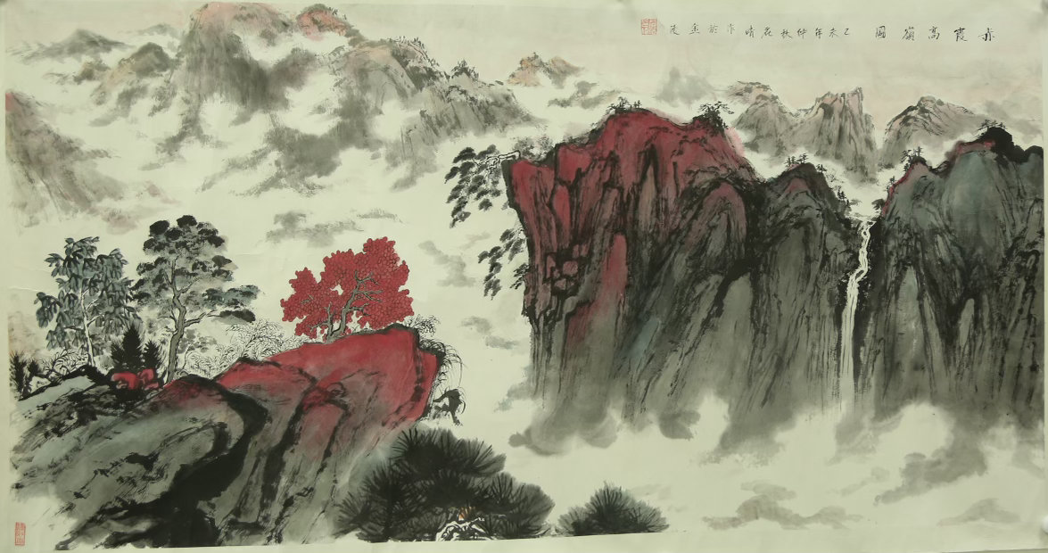 《云海为幕，群峰作诗》此画最妙处，在于以云海为幕布，让群峰自成一章。山峦或隐或现