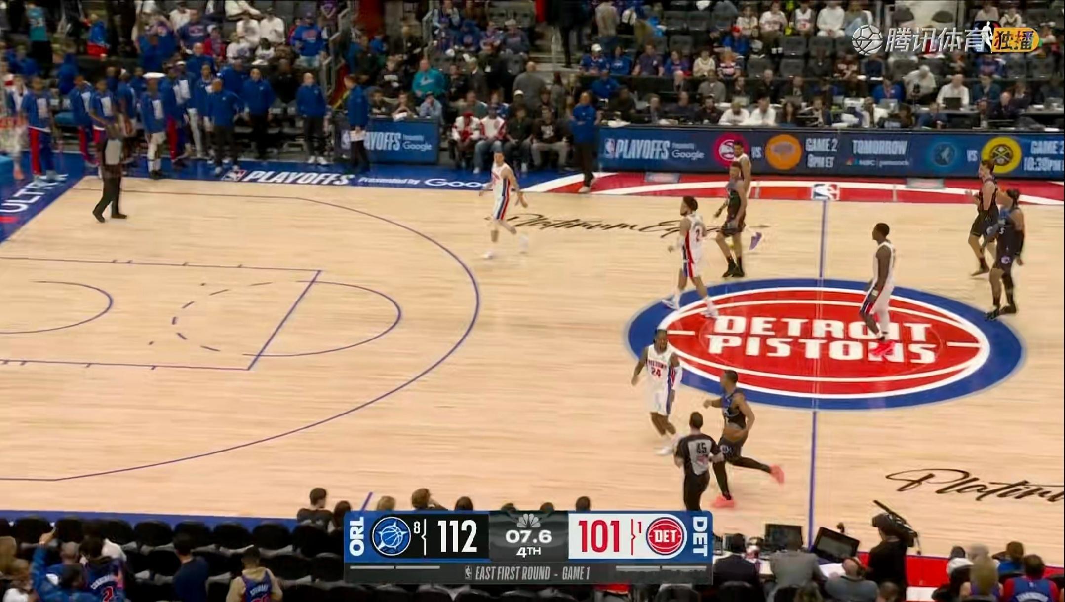 坎宁安39分，活塞主场11分不敌魔术，系列赛1比0落后！（目前所有首轮比赛中唯一