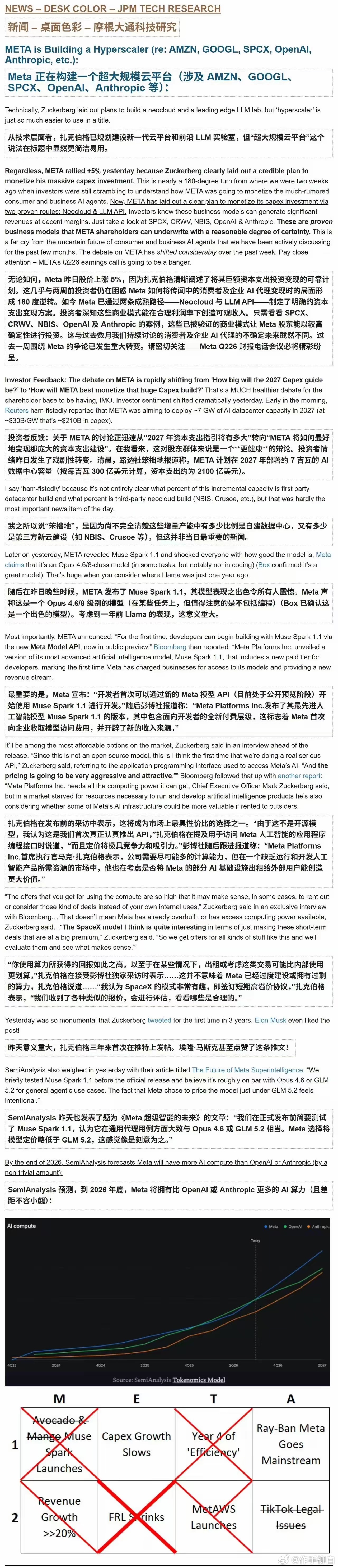转：Semianalysis这篇报告又一次成功影响了市场认知。部分买方反馈已经将
