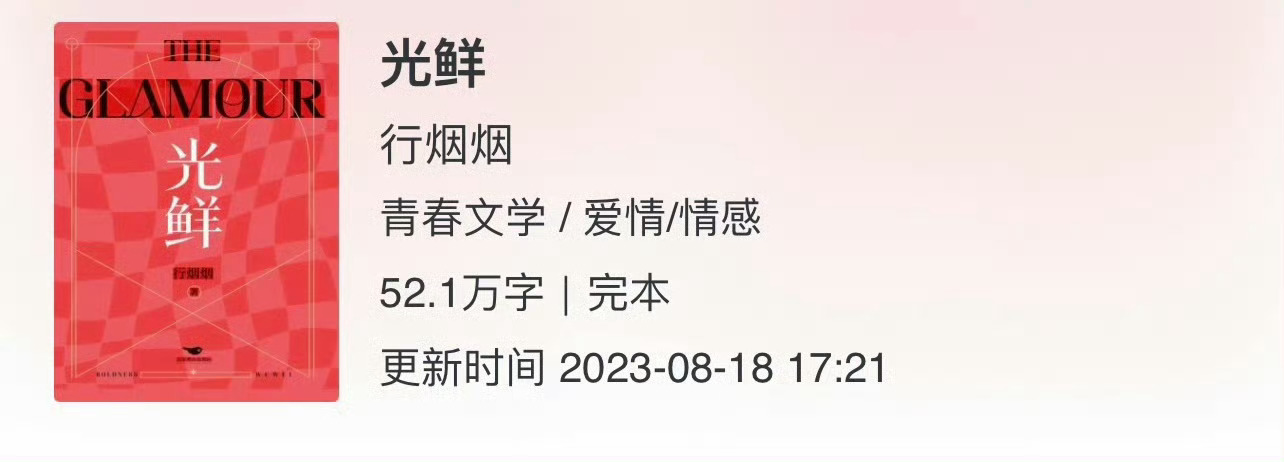 小说推荐：《光鲜》 作者:行烟烟简评：清醒干练女主vs痞气温柔男主，熟男熟女，职