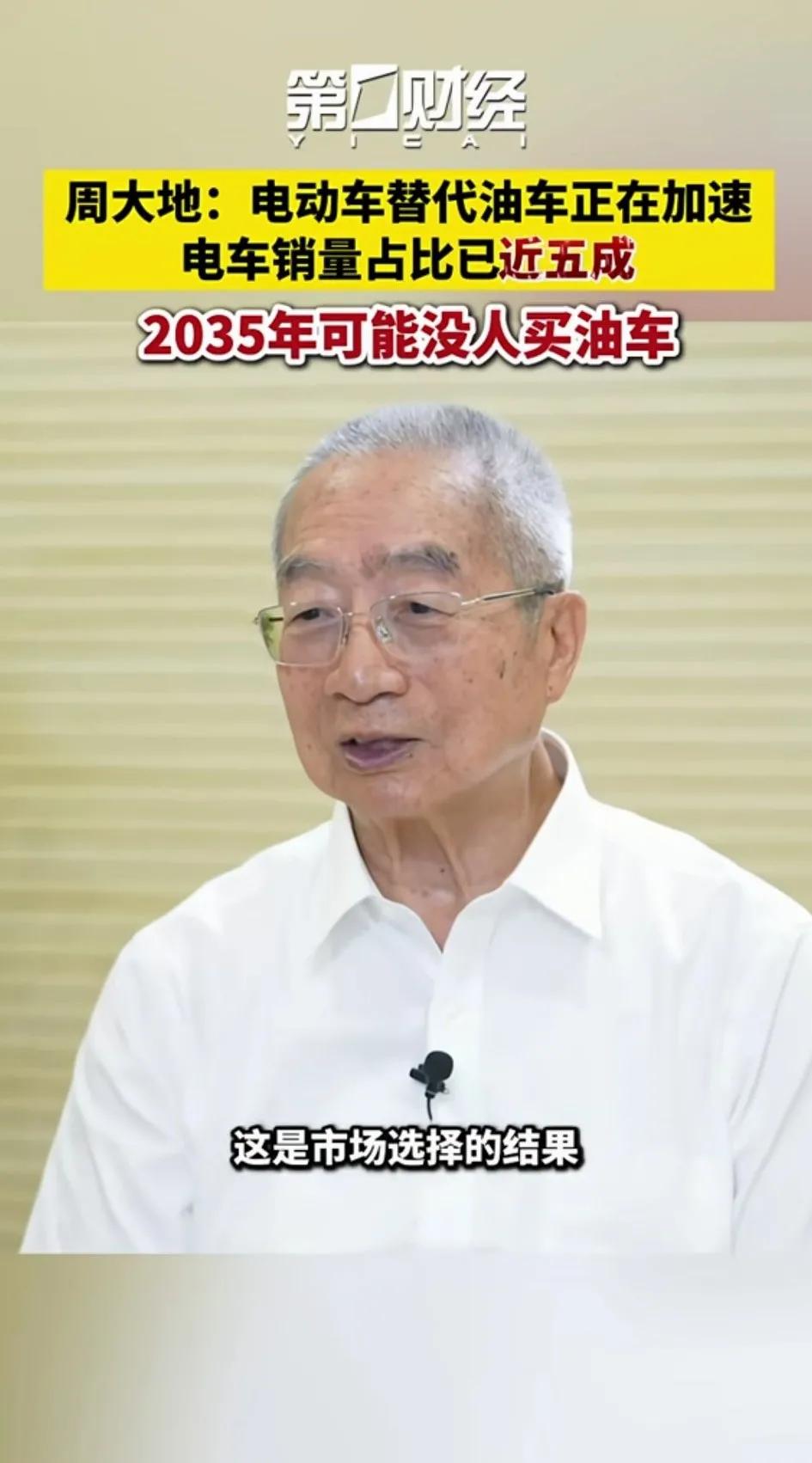 专家，周大地说，电动车是未来趋势，正加速取代油车！还预测到2035年就没人买油车