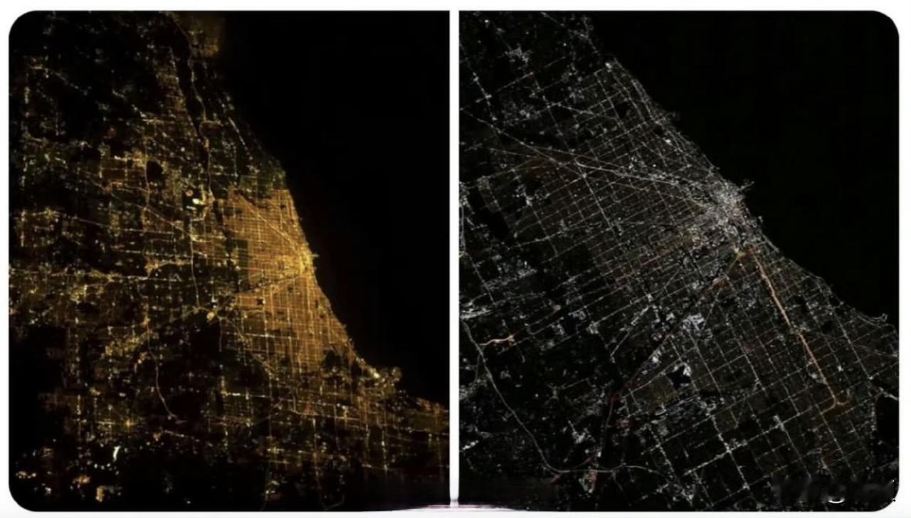 2011 年 vs 2024 年，这个城市的卫星夜景变化不大，大的是从钠灯到 L