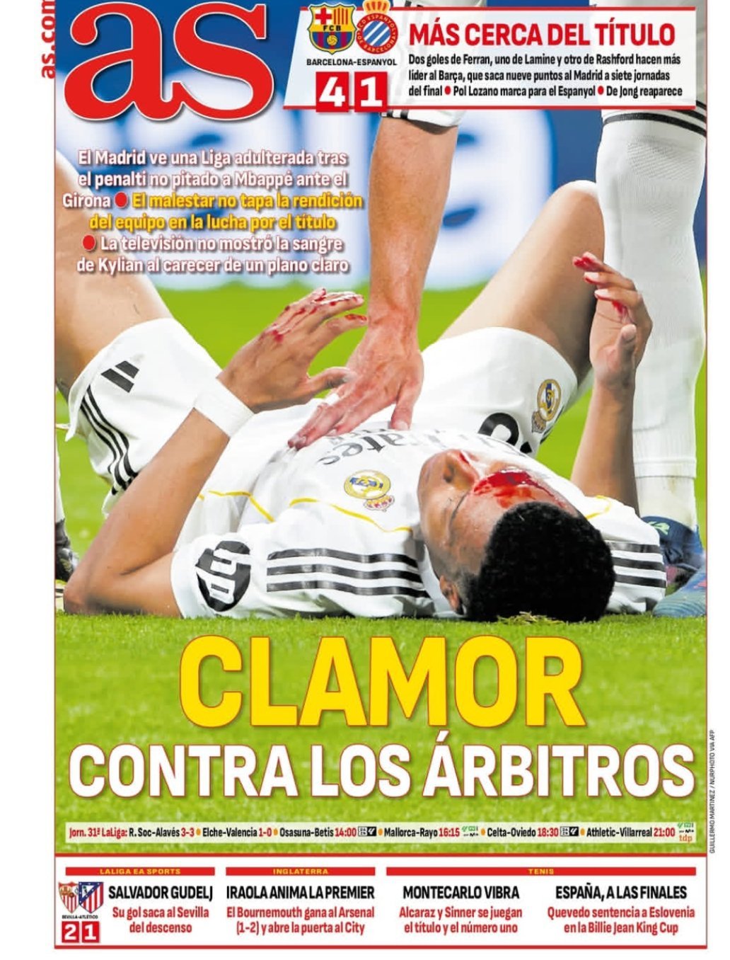 皇马 《阿斯》对裁判的不满声对阵赫罗纳姆巴佩没判的点球，皇马看到了一个掺假的西甲