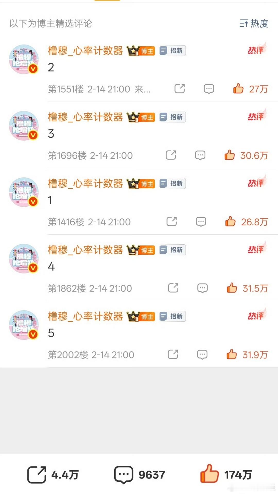 橹穆心率计数器45秒破100万点赞，3分钟冲破200万，单条评论8分钟干到40万