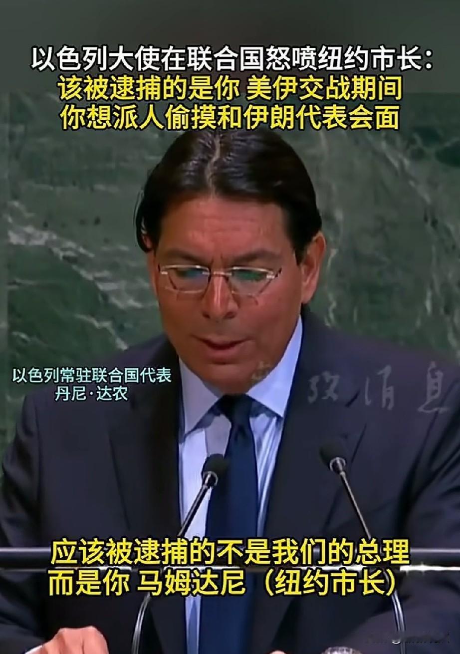 以色列大使在联合国喷纽约市长：你想派人偷摸着和伊朗代表见面，该逮捕的是你。
看看