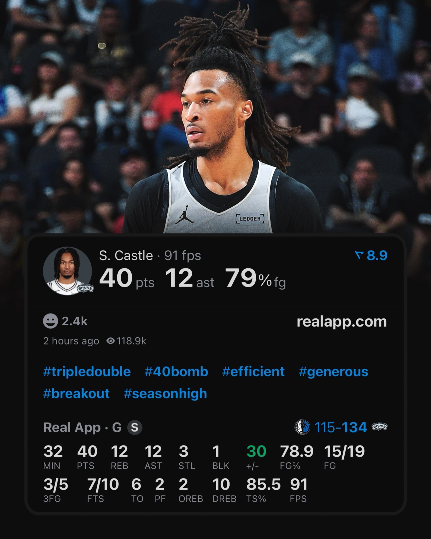 张伯伦之外唯一一个40+三双+75%运动战命中率你知道的…我一直是卡斯尔铁粉儿！