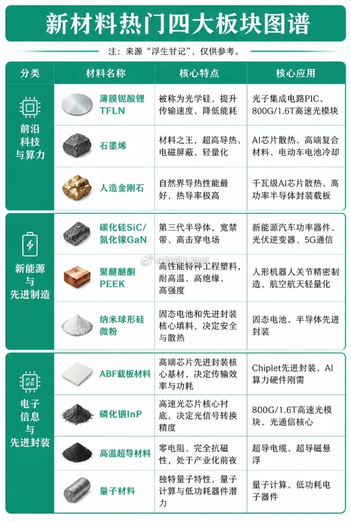 新材料产业链细分领域相关公司汇总:以下图表展示的股票不构成投资建议，据此操作风险