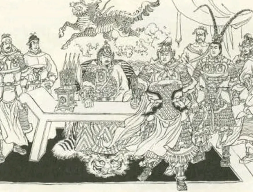 岳飞得报，又一员金邦小将曹宁讨战，徐庆、金彪随即请令出征。不多时，旗牌...