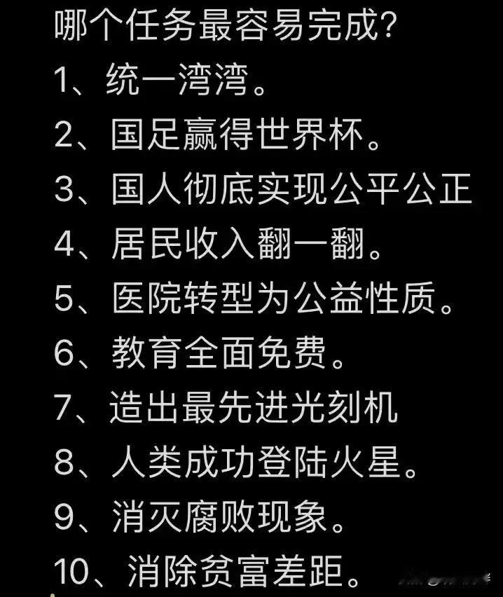 哪个任务最容易完成？