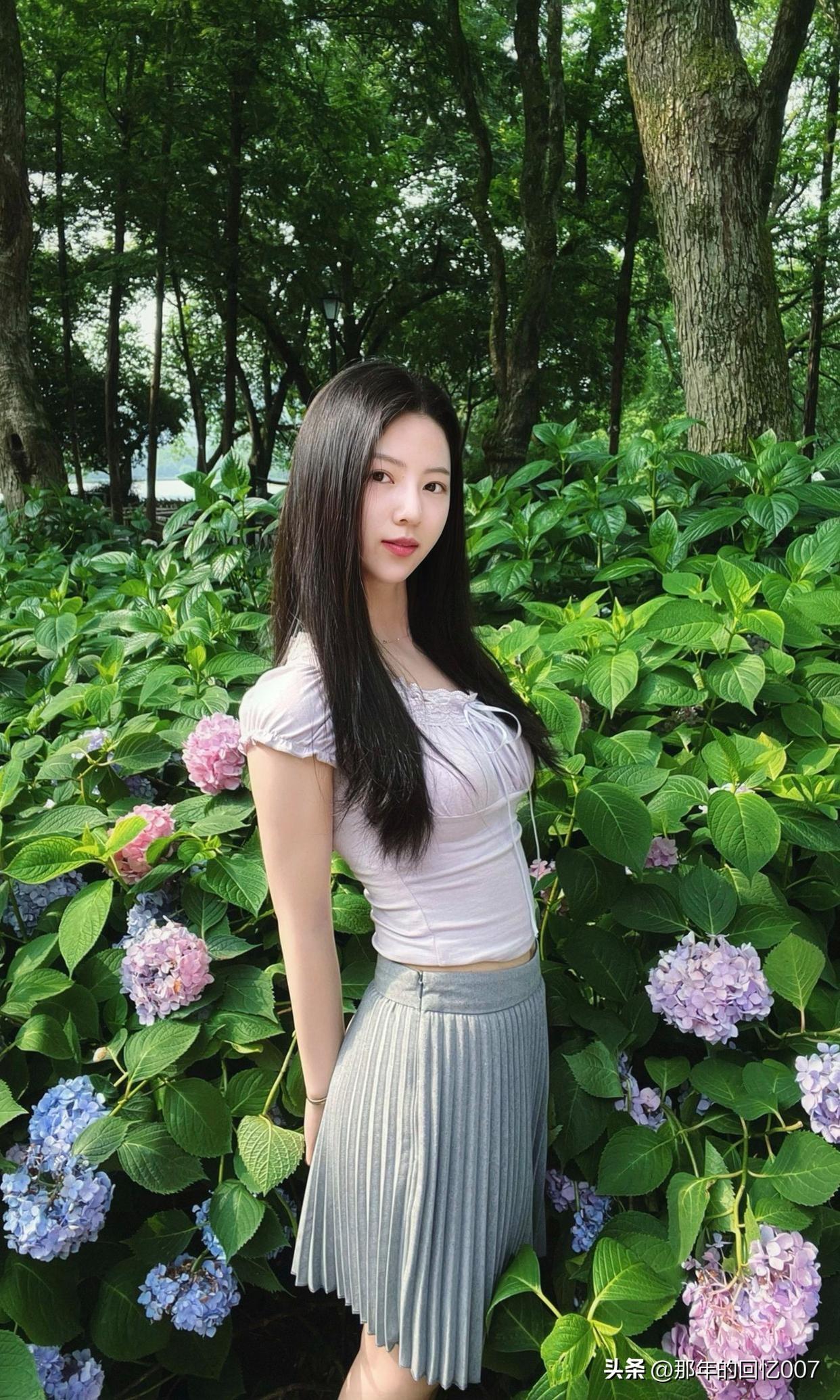 夏日清新穿搭，粉色上衣配灰色百褶裙，少女感十足！🌸💗