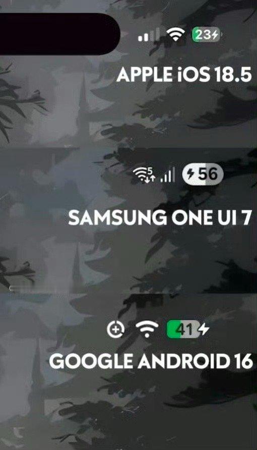 iOS 18.5 & One UI 7 & Android 16 充电图标对比 