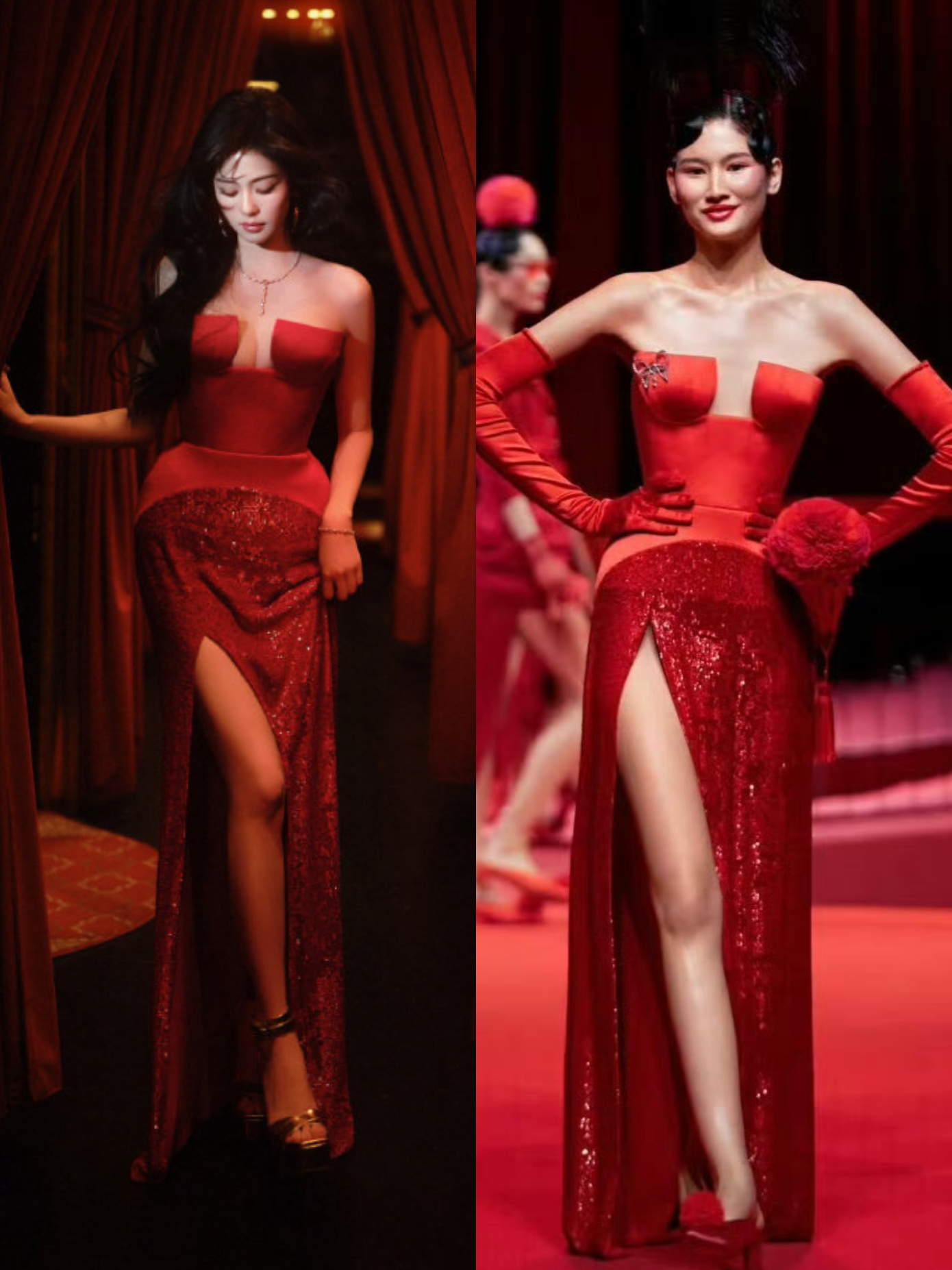 白鹿开叉红裙白鹿高开叉红裙白鹿高开叉红裙，好美，绝啦 